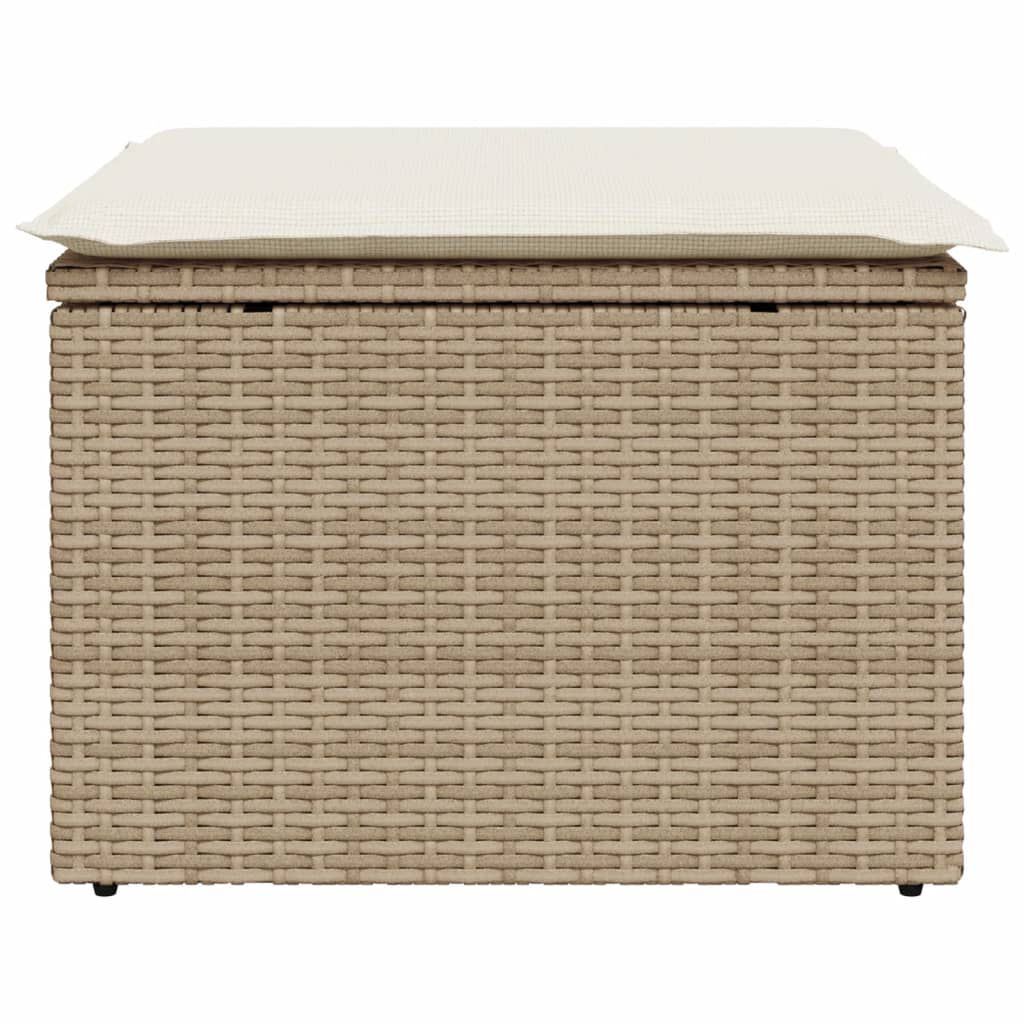 vidaXL Υποπόδιο Κήπου Μπεζ 55x55x37 εκ. Συνθετικό Ρατάν με Μαξιλάρι