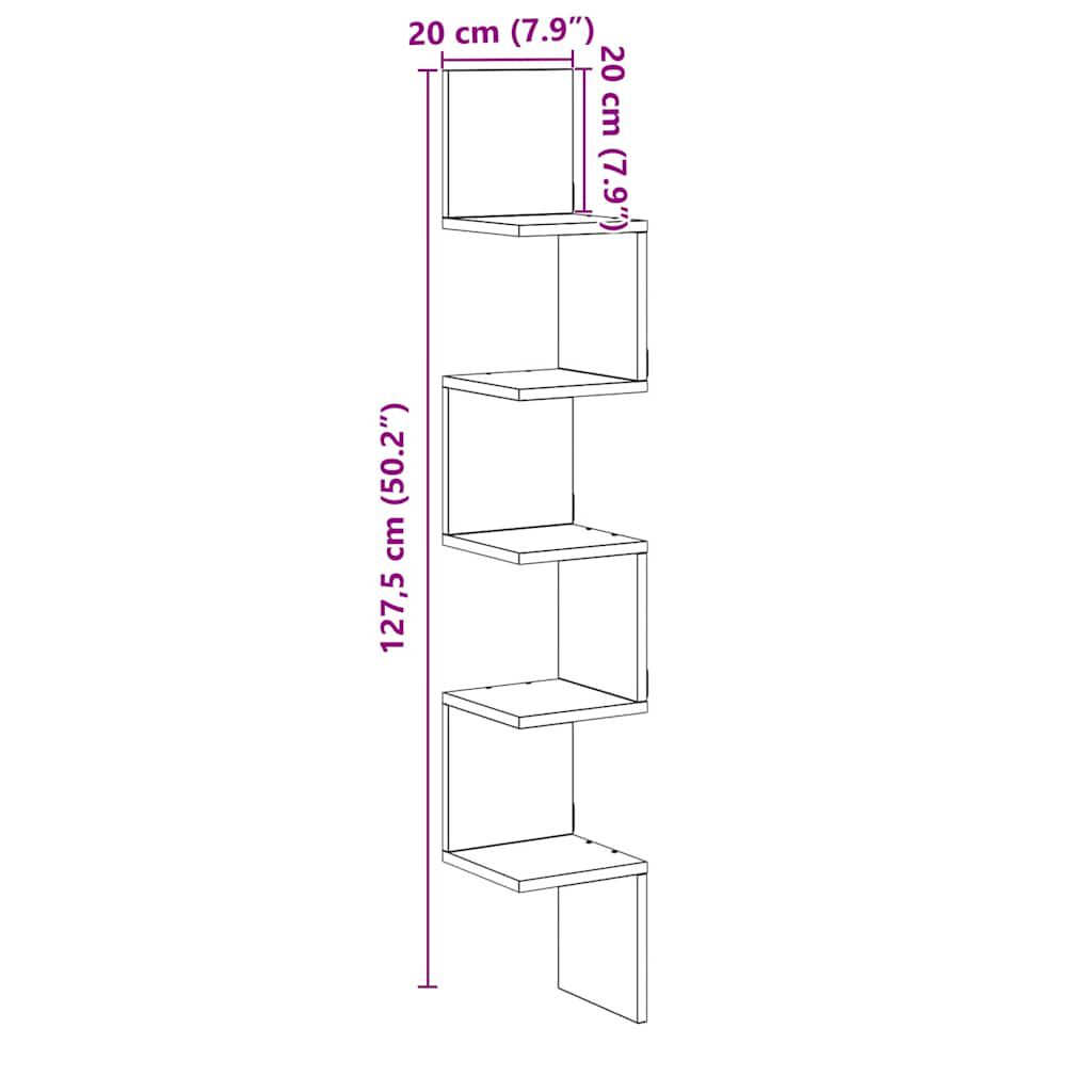 vidaXL Γωνιακό ράφι τοίχου Δρυς τεχνίτης 20x20x127,5 cm