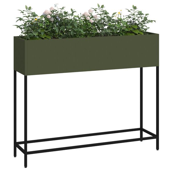 vidaXL Υψωμένη Γλάστρα Κήπου Λαδί 100 x 26 x 82 εκ Ατσάλι