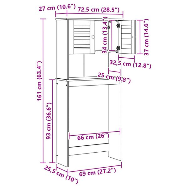 vidaXL Ντουλάπα Πλυντηρίου Λευκό 72.5 x 27 x 161 εκ Μασίφ ξύλο πεύκου