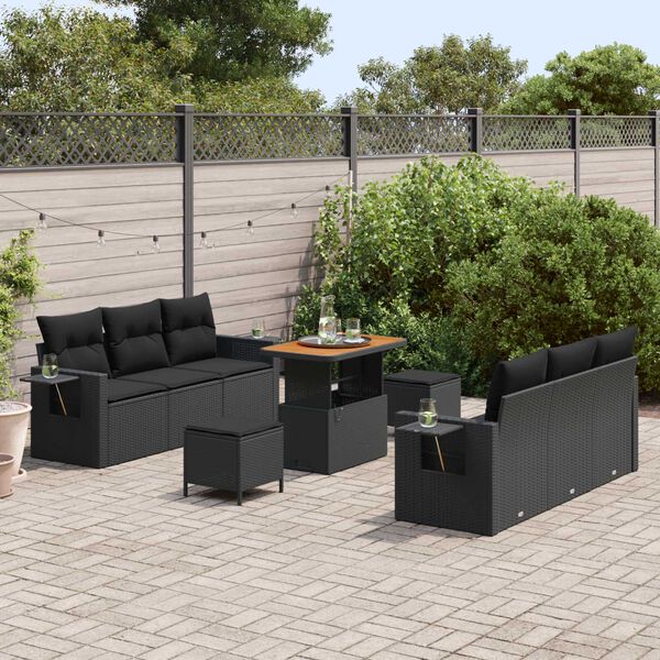 vidaXL Σετ Καναπέ Κήπου 9 pcs Μαύρο συνθετικό ρατάν