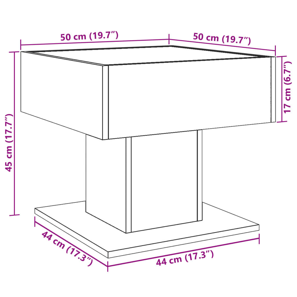 vidaXL Τραπεζάκι Σαλονιού με LED Δρυς 50x50x45 εκ. Επεξεργασμένο Ξύλο