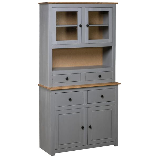 vidaXL Βιτρίνα Γκρι 93 x 40,5 x 180 εκ. Μασίφ Ξύλο Πεύκου Σειρά Panama