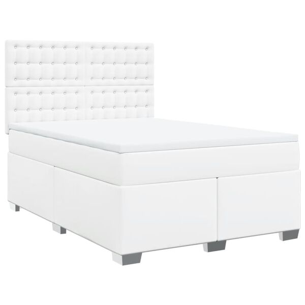 vidaXL Κρεβάτι Boxspring με Στρώμα Λευκό 140x190εκ.από Συνθετικό Δέρμα