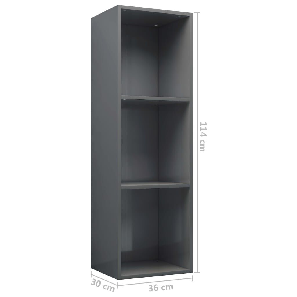 vidaXL Βιβλιοθήκη/Έπιπλο TV Γυαλιστερό Γκρι 36x30x114 εκ. Επεξ. Ξύλο
