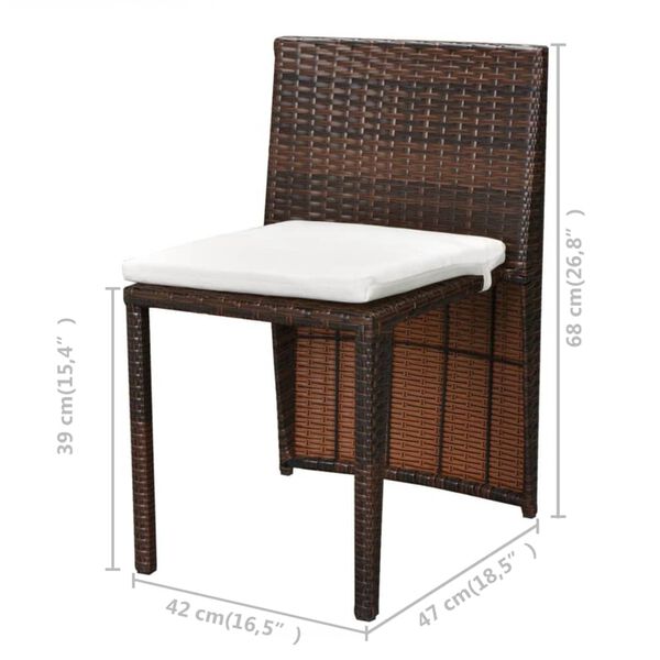 vidaXL Σετ Επίπλων Bistro 3 Τεμαχίων Καφέ από Συνθ. Ρατάν με Μαξιλάρια