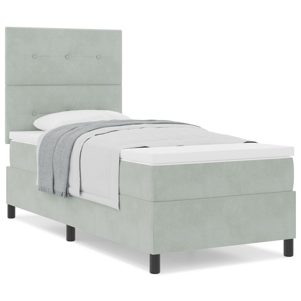vidaXL Κρεβάτι Box Spring με Στρώμα Ανοιχτό Γκρι 100x200 εκ. Βελούδο