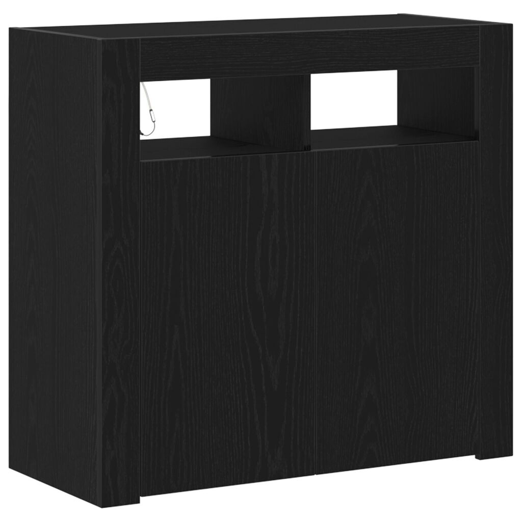 vidaXL Κονσόλα με LED Φώτα Μαύρο Δρυς 80x35x75 εκ από Ξύλο