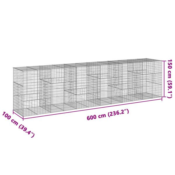 vidaXL Συρματοκιβώτιο με Κάλυμμα 600x100x150 εκ. Γαλβανισμένο Χάλυβα