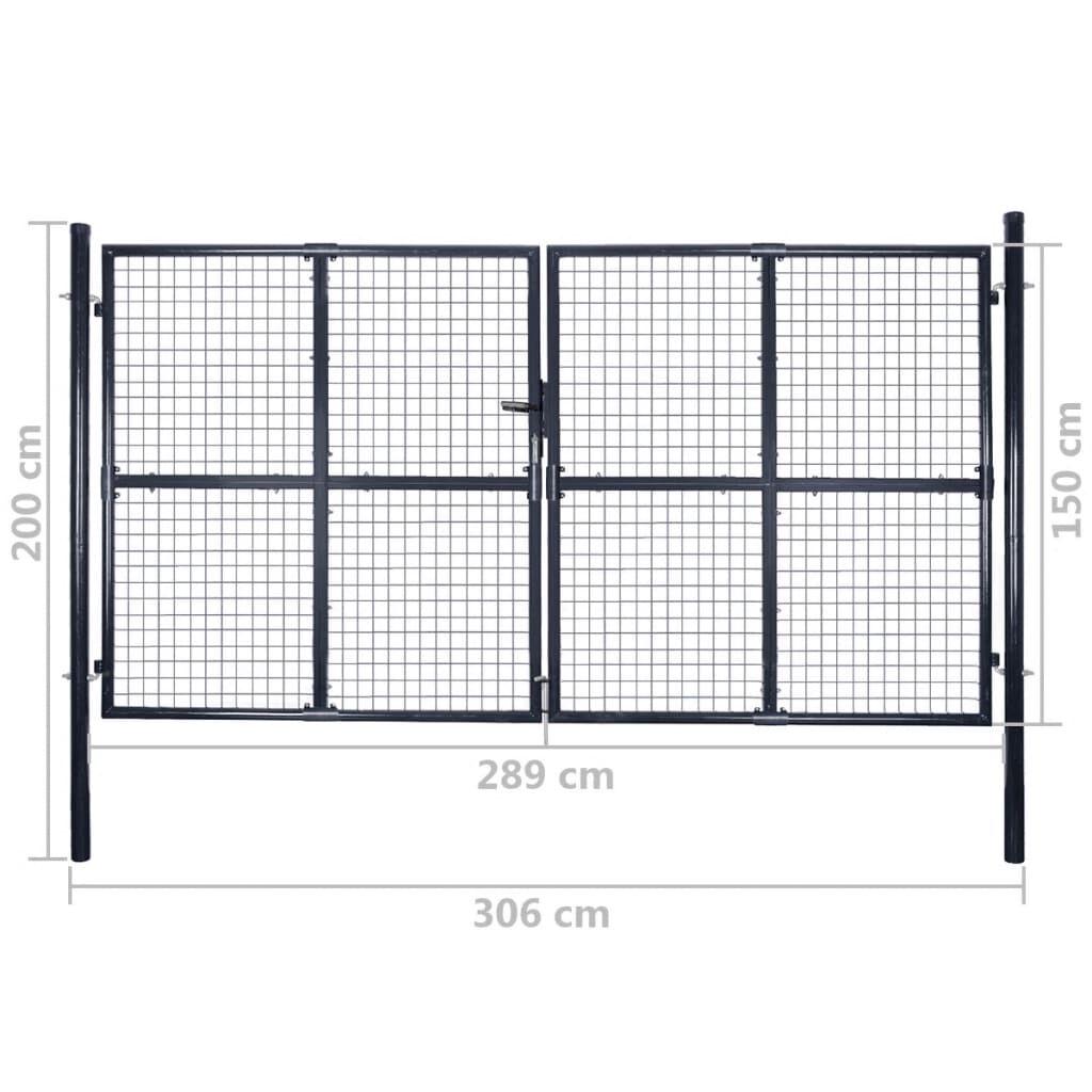 vidaXL Πόρτα Περίφραξης με Πλέγμα Γκρι 289 x 150 εκ. Γαλβαν. Χάλυβας
