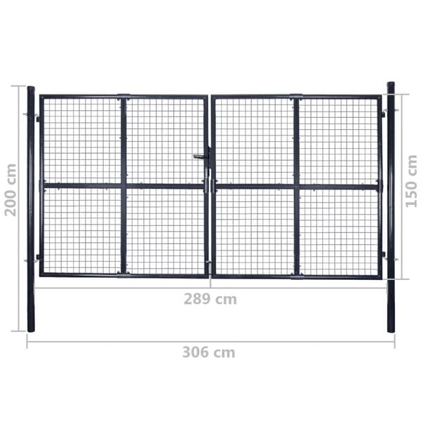 vidaXL Πόρτα Περίφραξης με Πλέγμα Γκρι 289 x 150 εκ. Γαλβαν. Χάλυβας