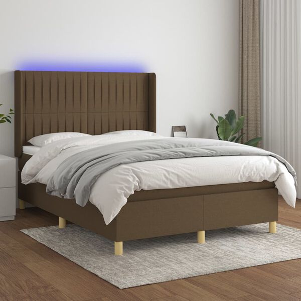 vidaXL &Kappa;&rho;&epsilon;&beta;ά&tau;&iota; Boxspring &mu;&epsilon; &Sigma;&tau;&rho;ώ&mu;&alpha; & LED &Sigma;&kappa;.&Kappa;&alpha;&phi;έ 140x190&epsilon;&kappa;. &Upsilon;&phi;&alpha;&sigma;&mu;ά&tau;&iota;&nu;&omicron;