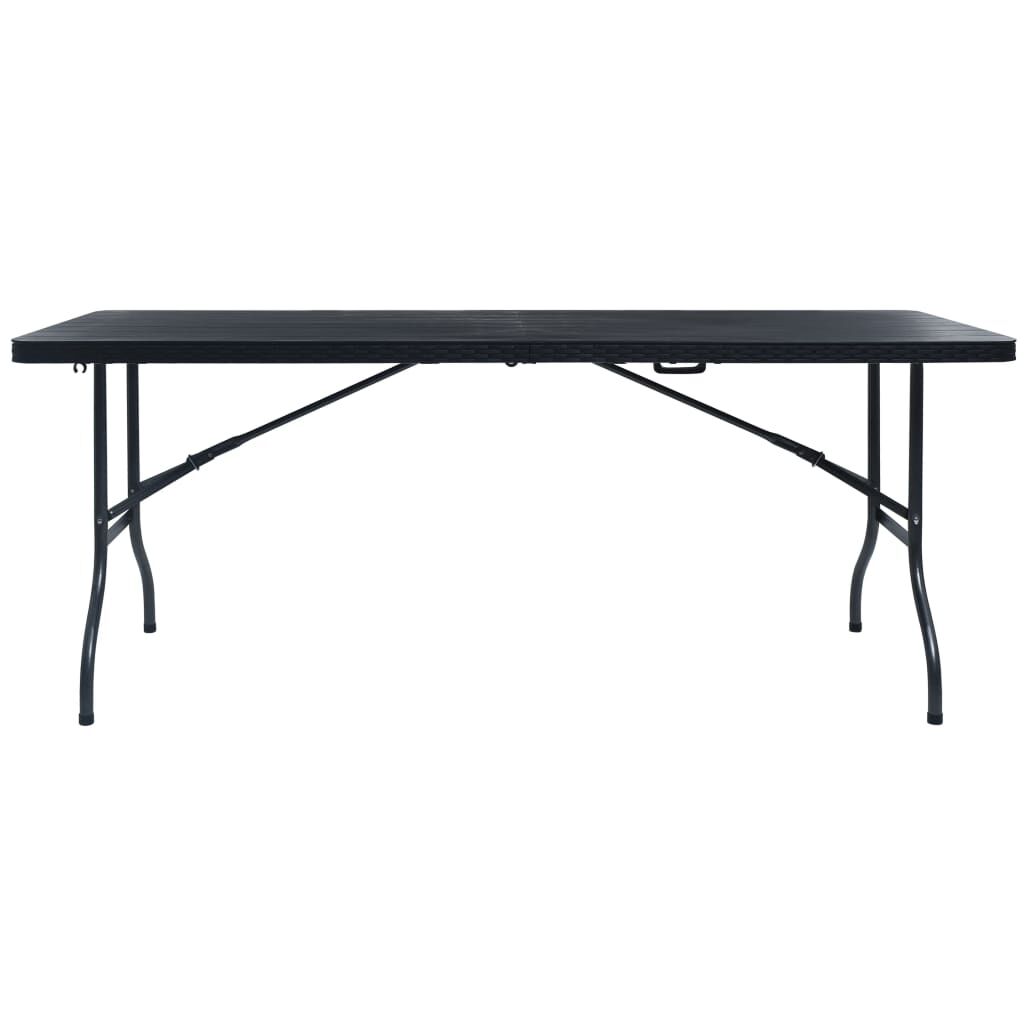 vidaXL Τραπέζι Κήπου Πτυσσόμ. Μαύρο 180x75x72 εκ. HDPE Απομίμηση Ρατάν