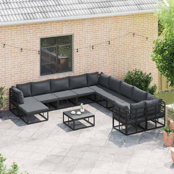 vidaXL Σετ Καναπέ Κήπου 12 pcs Μαύρο Μέταλλο