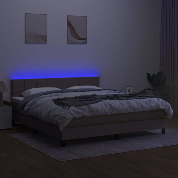 vidaXL &Kappa;&rho;&epsilon;&beta;ά&tau;&iota; Boxspring &mu;&epsilon; &Sigma;&tau;&rho;ώ&mu;&alpha; & LED Taupe 180x200 &epsilon;&kappa;. &Upsilon;&phi;&alpha;&sigma;&mu;ά&tau;&iota;&nu;&omicron;