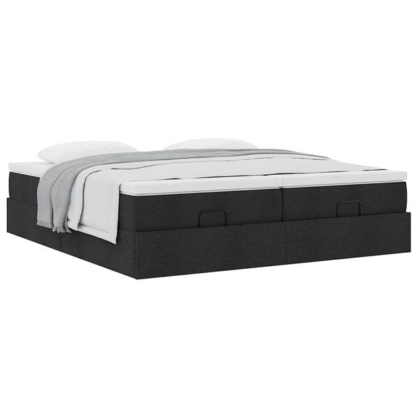 vidaXL Οθωμανικό κρεβάτι με στρώματα Μαύρο 180x200cm Ύφασμα