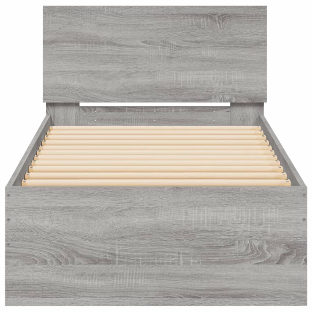 vidaXL Πλαίσιο Κρεβατιού με Κεφαλάρι και LED Γκρι sonoma 75 x 190 εκ.
