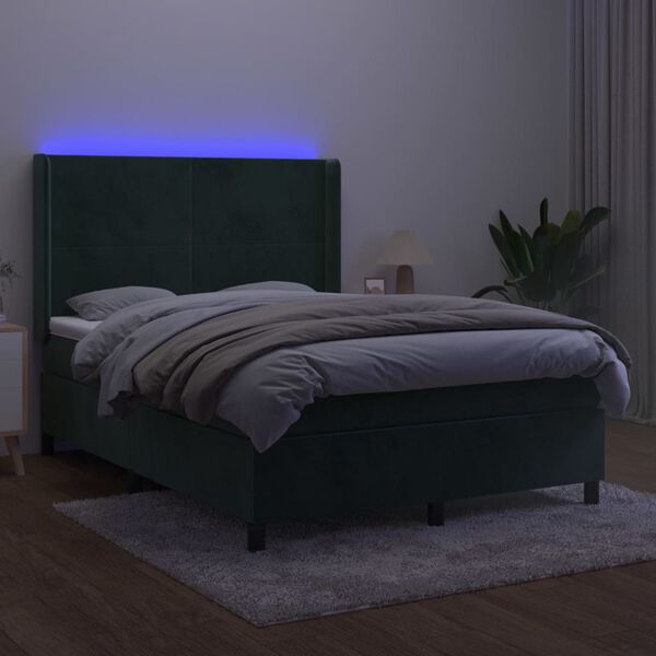 vidaXL &Kappa;&rho;&epsilon;&beta;ά&tau;&iota; Boxspring &mu;&epsilon; &Sigma;&tau;&rho;ώ&mu;&alpha; & LED &Sigma;&kappa;. &Pi;&rho;ά&sigma;&iota;&nu;&omicron; 140x190&epsilon;&kappa; &Beta;&epsilon;&lambda;&omicron;ύ&delta;&omicron;