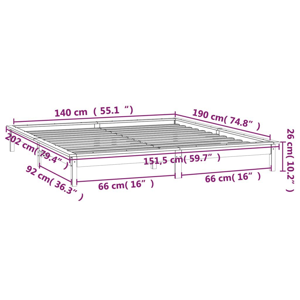 vidaXL Πλαίσιο Κρεβατιού με LED Μελί 140 x 190 εκ. από Μασίφ Ξύλο