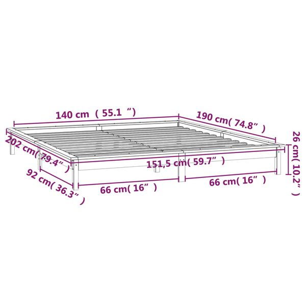 vidaXL Πλαίσιο Κρεβατιού με LED Μελί 140 x 190 εκ. από Μασίφ Ξύλο