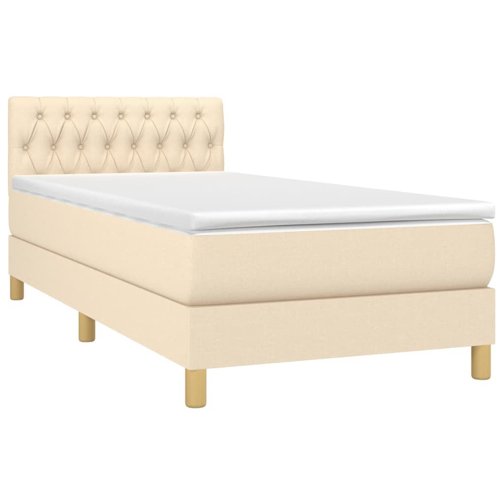 vidaXL Κρεβάτι Boxspring με Στρώμα Κρεμ 90x200 εκ.Υφασμάτινο