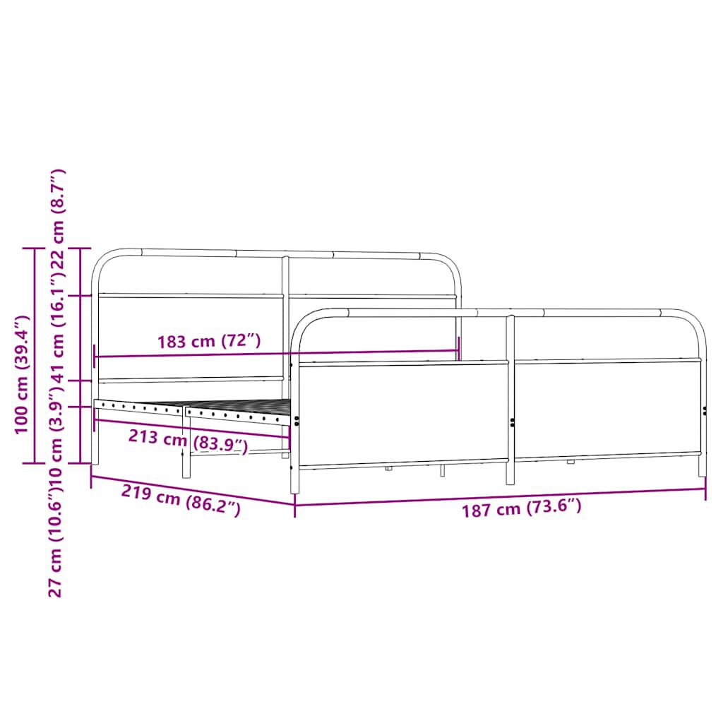 vidaXL Σκελετός Κρεβ. Χωρίς Στρώμα Sonoma Δρυς 183x213 εκ. Μεταλλικό