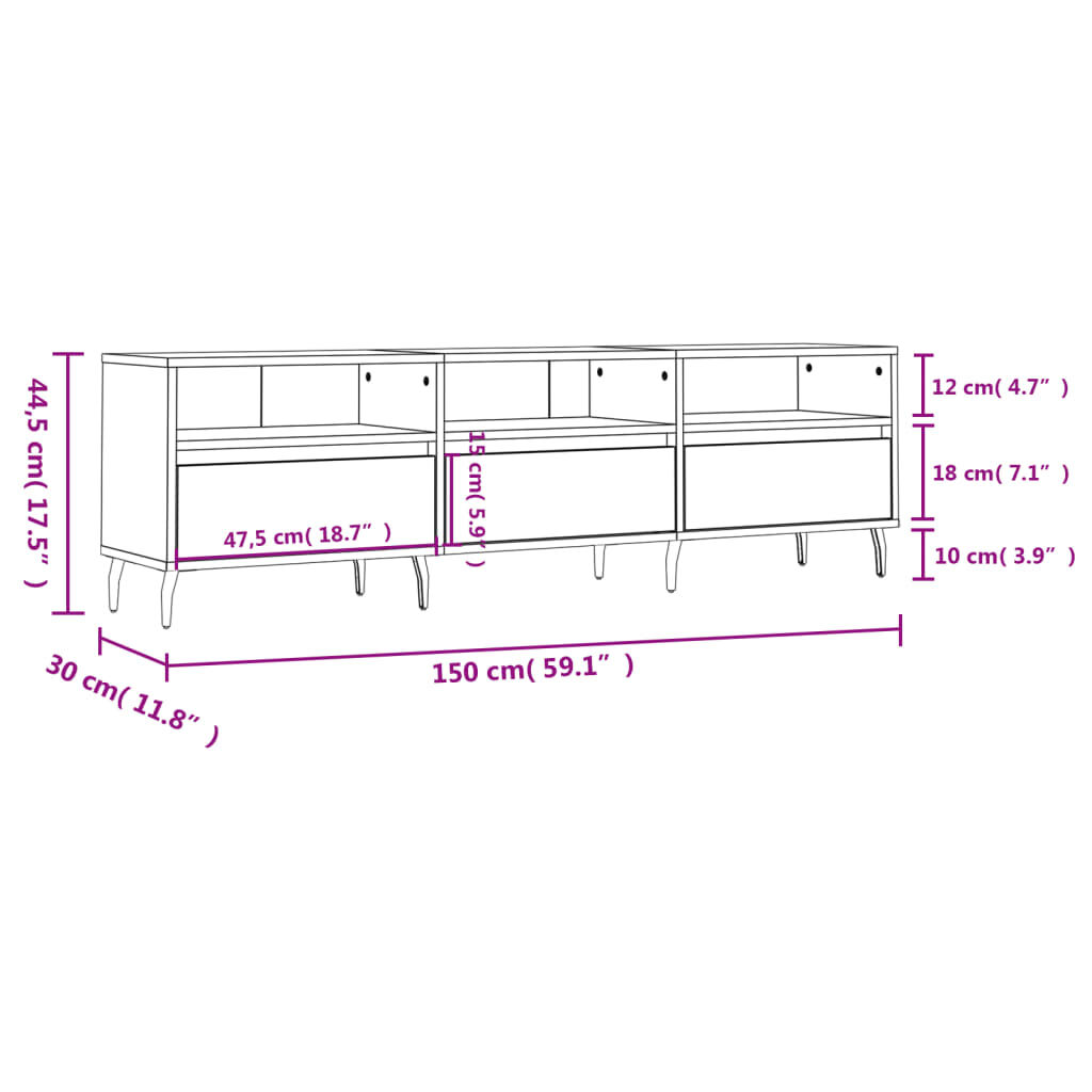 vidaXL Έπιπλο Τηλεόρασης Μαύρο 150x30x44,5 εκ. Επεξεργασμένο Ξύλο