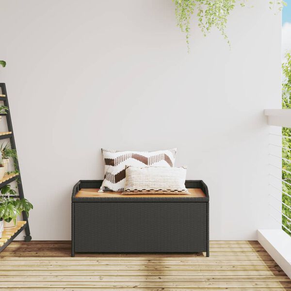 vidaXL Πάγκος Αποθ. Κήπου Μαύρος 100x50x52εκ. Συνθ. Ρατάν/Ξύλο Ακακίας