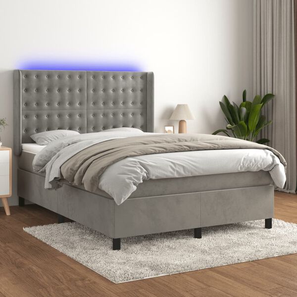 vidaXL &Kappa;&rho;&epsilon;&beta;ά&tau;&iota; Boxspring &mu;&epsilon; &Sigma;&tau;&rho;ώ&mu;&alpha;&LED &Alpha;&nu;. &Gamma;&kappa;&rho;&iota; 140x190 &epsilon;&kappa;. &Beta;&epsilon;&lambda;&omicron;ύ&delta;&iota;&nu;&omicron;