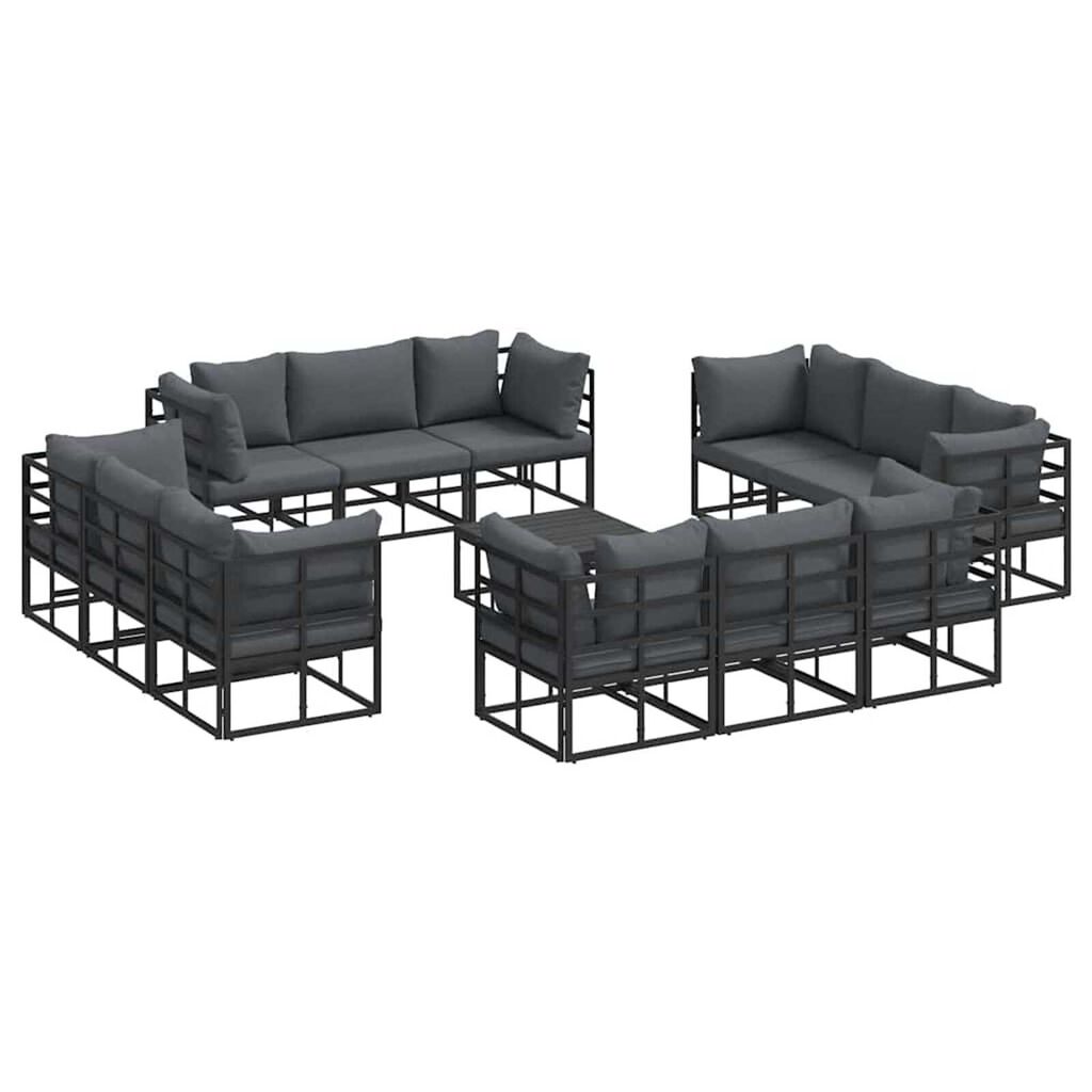 vidaXL Σετ Καναπέ Κήπου με μαξιλάρι 13 pcs Μαύρο Αλουμίνιο