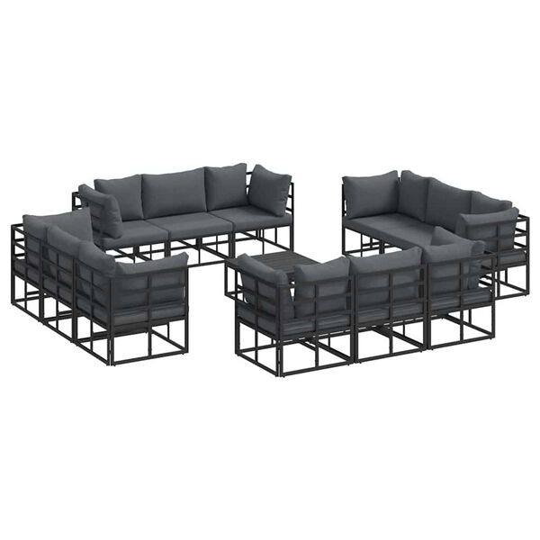 vidaXL Σετ Καναπέ Κήπου με μαξιλάρι 13 pcs Μαύρο Αλουμίνιο