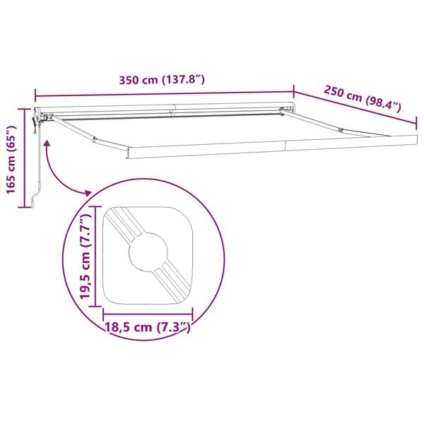 vidaXL Ανασυρόμενη Τέντα Κρεμ 350x250 εκ