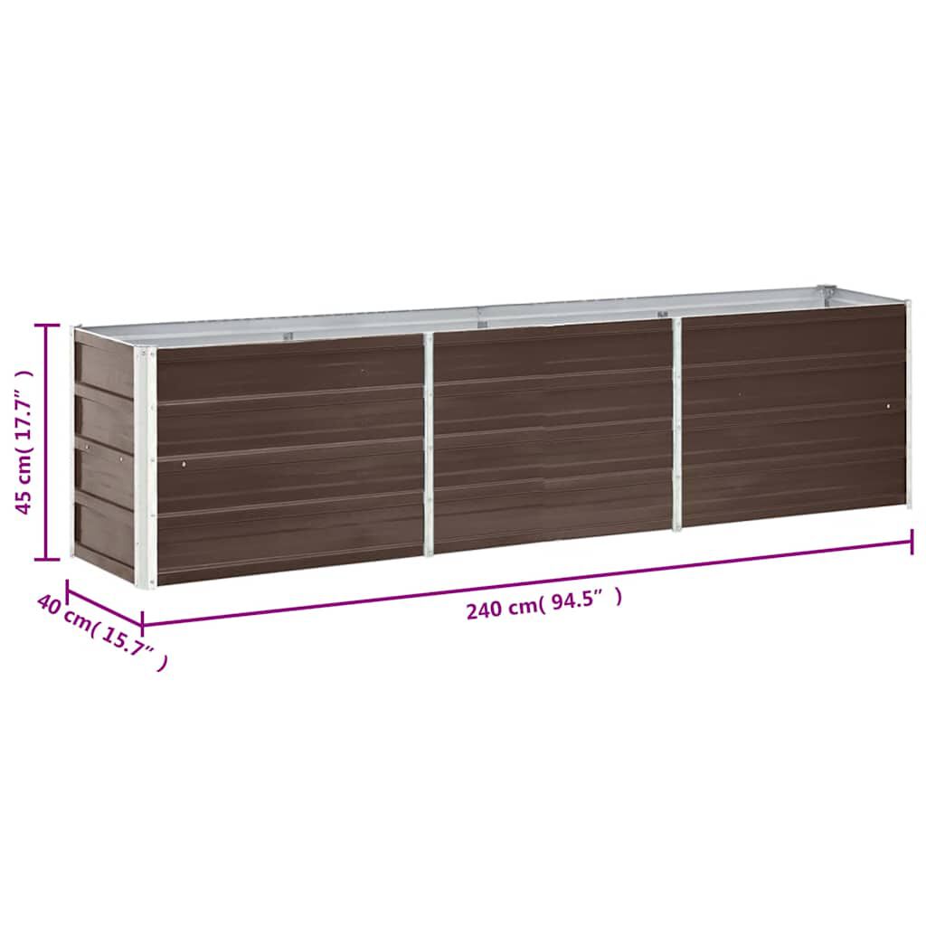 vidaXL Ζαρντινιέρα Υπερυψωμένη Καφέ 240x40x45 εκ. Γαλβανισμ. Χάλυβας