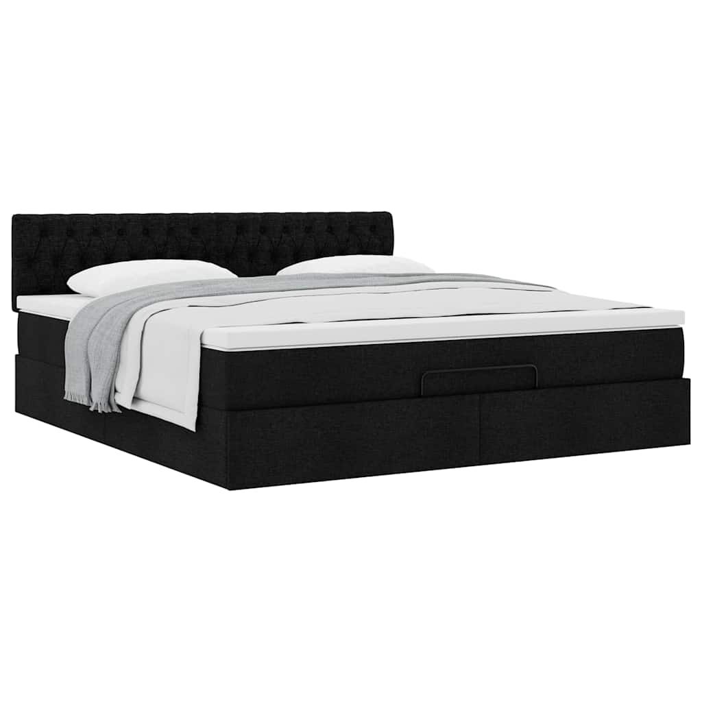 vidaXL Οθωμανικό κρεβάτι με στρώμα Μαύρο 160x200cm Ύφασμα