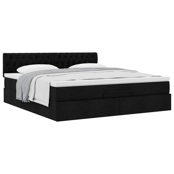 vidaXL Οθωμανικό κρεβάτι με στρώμα Μαύρο 160x200cm Ύφασμα