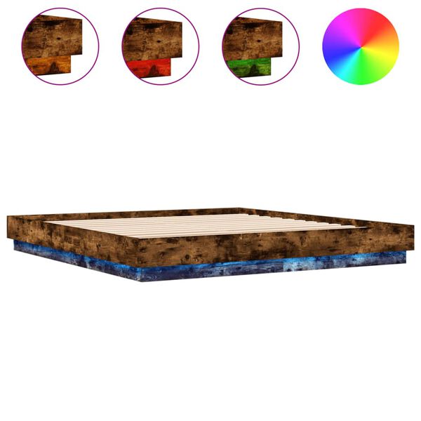 vidaXL Πλαίσιο Κρεβατιού με LED Καπνιστή Δρυς 180x200 εκ.
