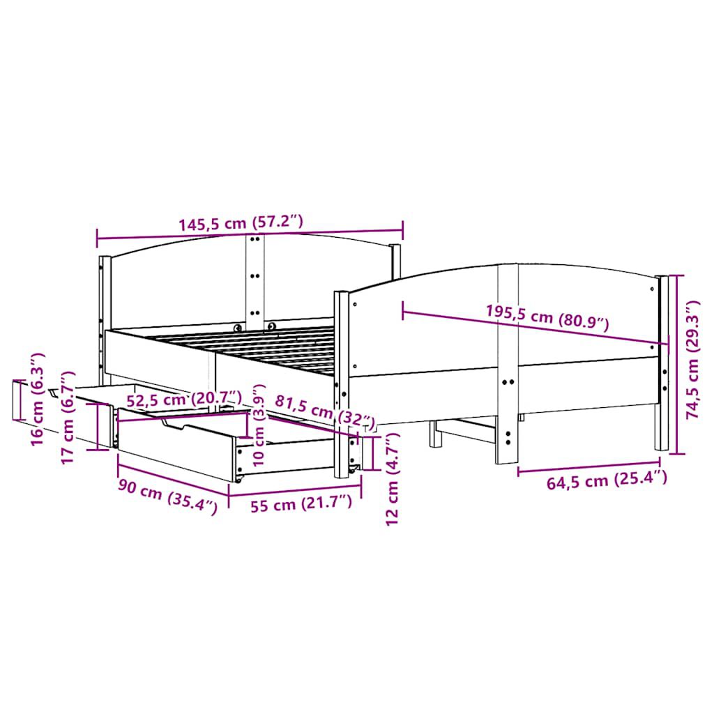 vidaXL Σκελετός Κρεβ. Χωρίς Στρώμα Λευκό 140x190 εκ Μασίφ Πεύκο