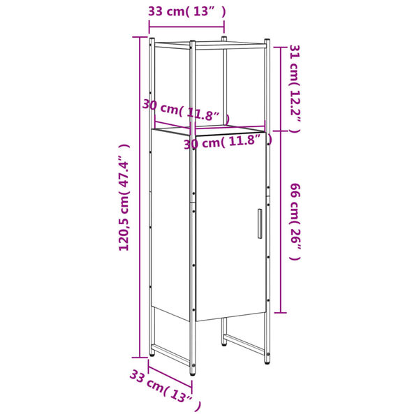 vidaXL Ντουλάπι Μπάνιου Καπνιστή Δρυς 33x33x120,5 εκ. Επεξεργ. Ξύλο