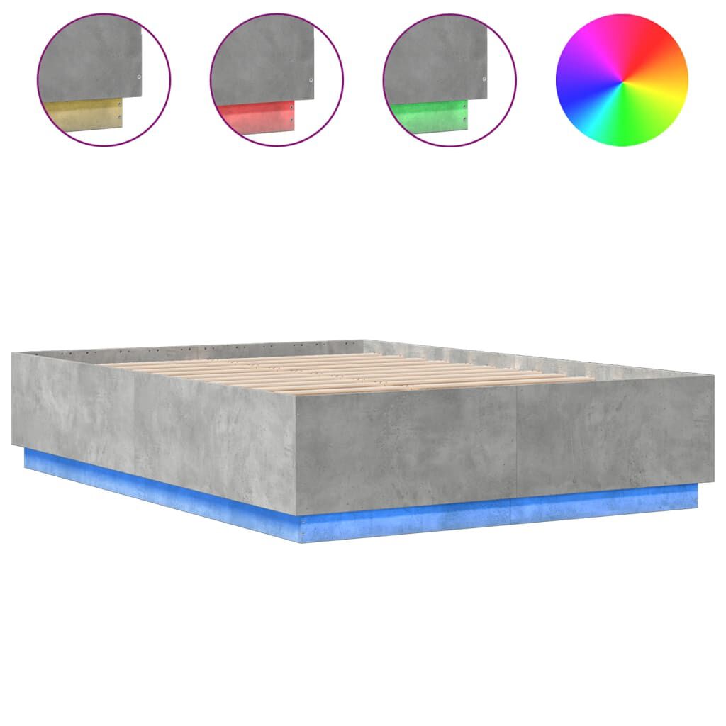 vidaXL Πλαίσιο Κρεβατιού με LED Γκρι Σκυρ. 150x200 εκ. Επεξ. Ξύλο
