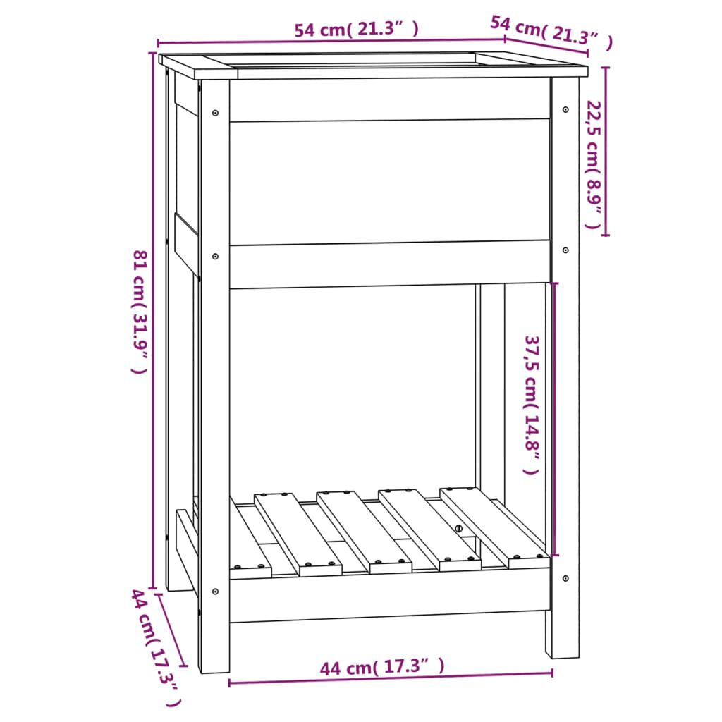 vidaXL Ζαρντινιέρα με Ράφι Μαύρη 54 x 54 x 81 εκ. Μασίφ Ξύλο Πεύκου