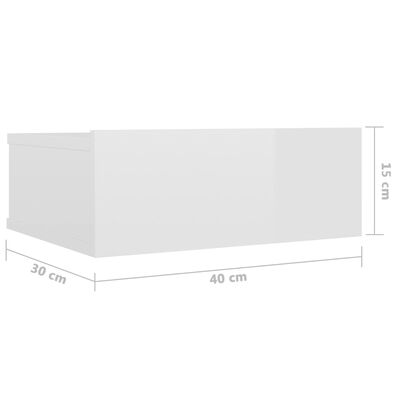 vidaXL Κομοδίνο Κρεμαστό Γυαλιστερό Λευκό 40x30x15 εκ. Μοριοσανίδα