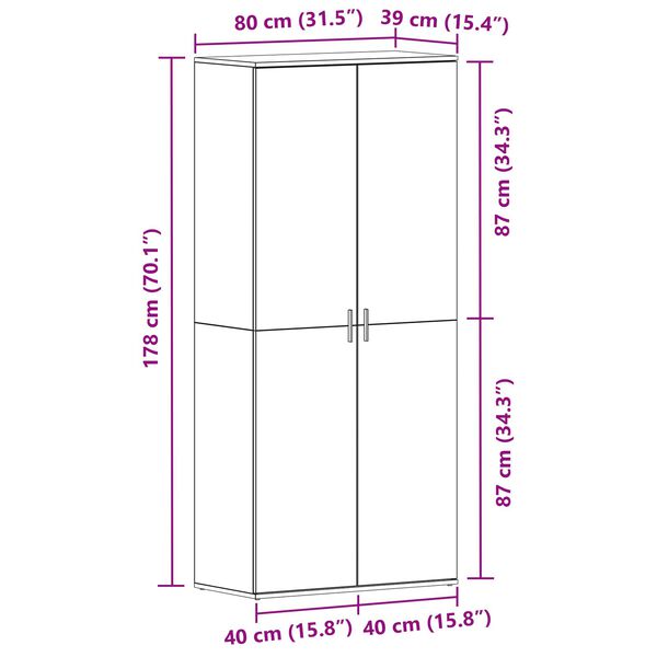 vidaXL Ντουλάπα Παπουτσιών Μαύρη 80x39x180 εκ. Επεξεργασμένο Ξύλο