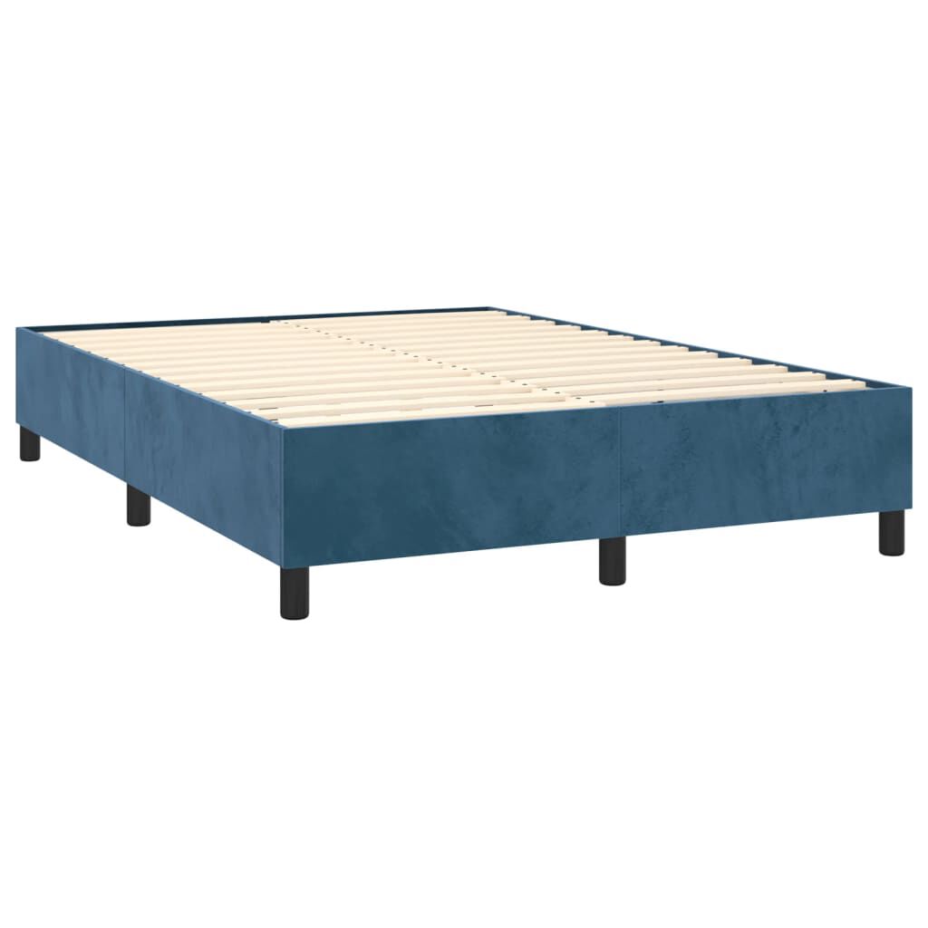 vidaXL Κρεβάτι Boxspring με Στρώμα & LED Σκ. Μπλε 140x190εκ. Βελούδινο