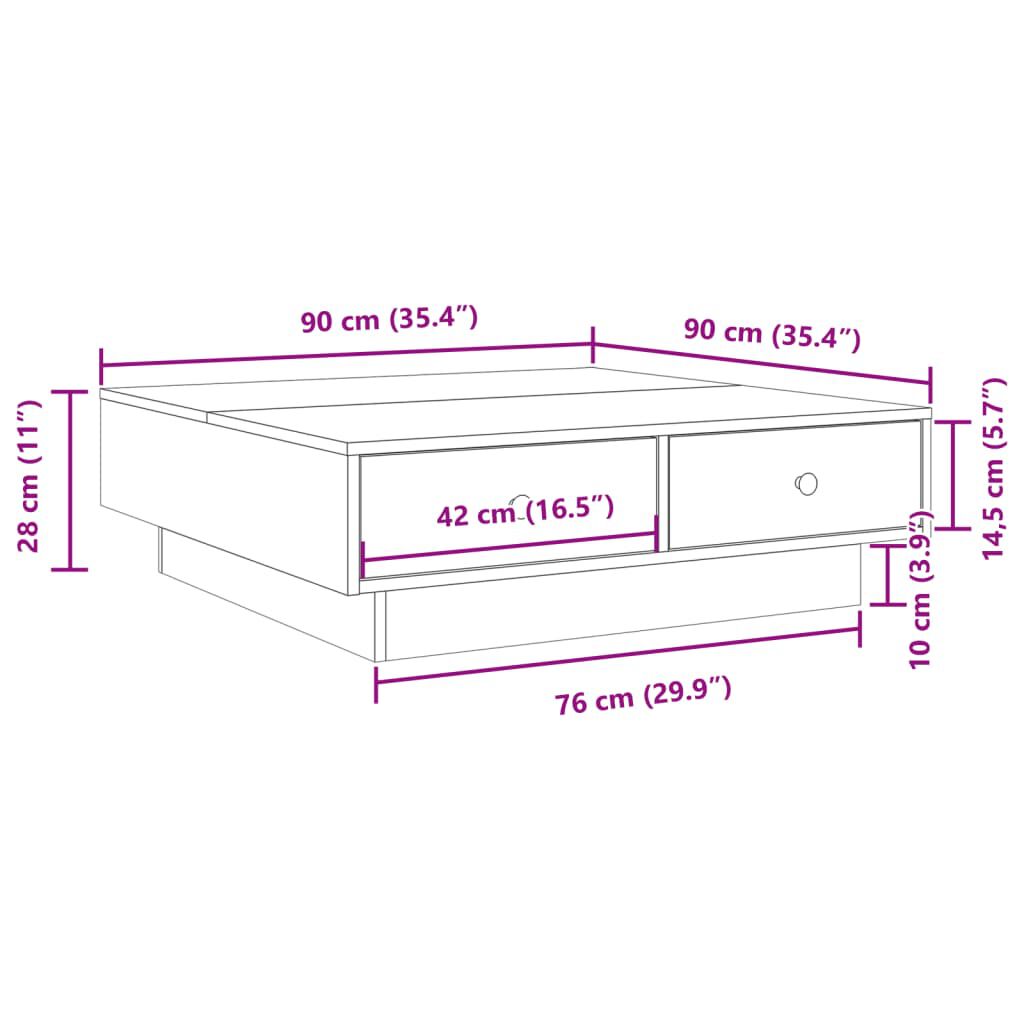 vidaXL Τραπεζάκι Σαλονιού Καπνιστή Δρυς 90x90x28 εκ. Επεξεργασμ. Ξύλο