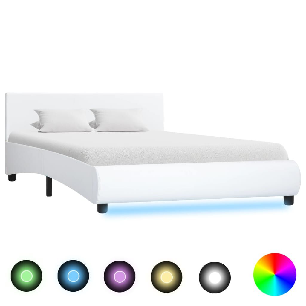 vidaXL Πλαίσιο Κρεβατιού με LED Λευκό 120x200 εκ. από Συνθετικό Δέρμα