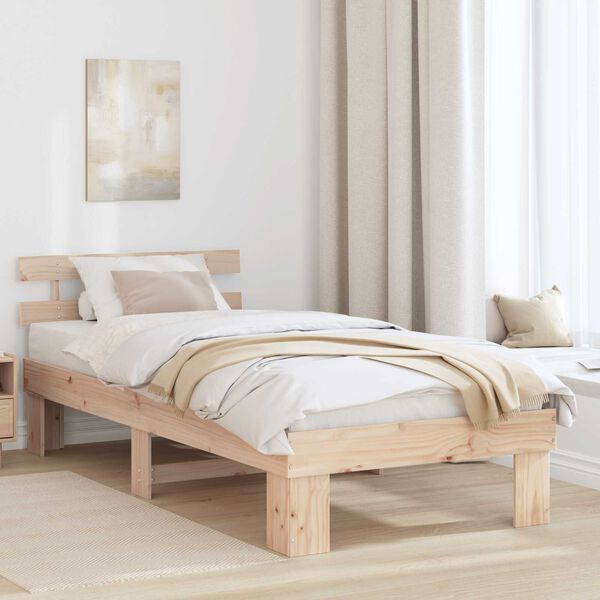 vidaXL Κρεβάτι με Κεφαλάρι 75x190 εκ. Μασίφ Ξύλο Πεύκου