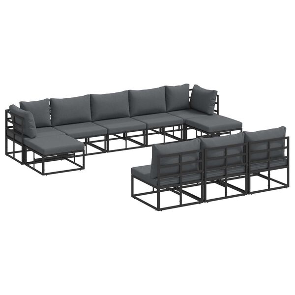 vidaXL Σετ Καναπέ Κήπου 10 pcs Μαύρο 353 x 141.5 x 71 εκ Αλουμίνιο