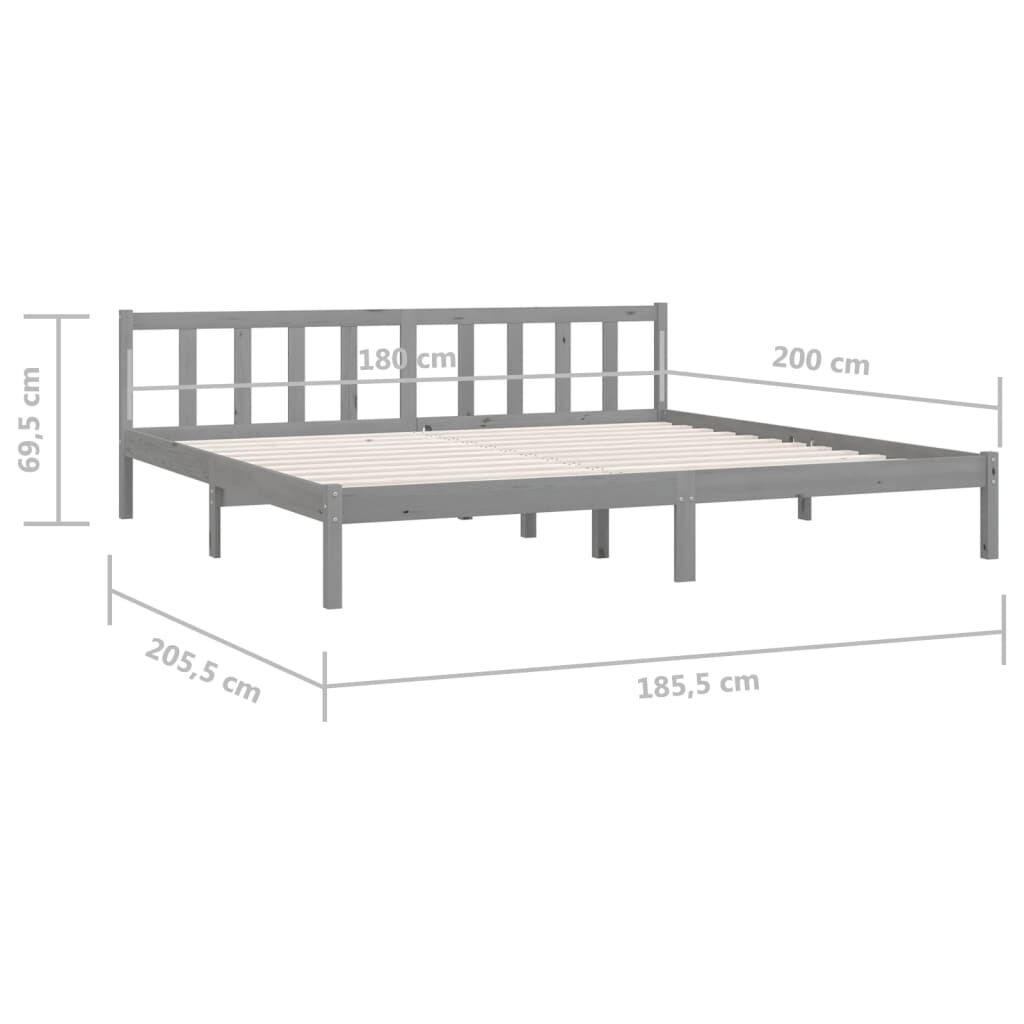 vidaXL Πλαίσιο Κρεβατιού Γκρι 180 x 200εκ Μασίφ Ξύλο Πεύκου Super King