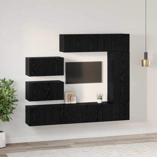 vidaXL Σετ Καθισμάτων Τηλεόρασης 8 pcs Μαύρη Δρυς 30.5 x 30 x 90 cm