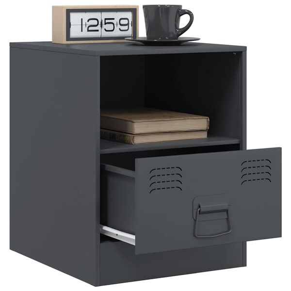 vidaXL Κομοδίνο Ανθρακί 34,5 x 39 x 44 εκ. από Χάλυβα
